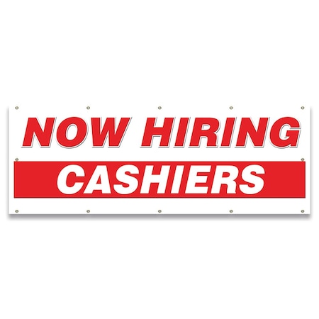 Signmission Now Hiring Cashiers Banner Apply Inside Accepting Application Single Sided B-120-30214